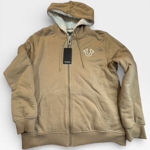 True Religion Sherpa Zip Hoodie NWT Travertine Buddha Luxe Streetwear‎